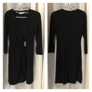 Calvin Klein faux wrap black gold detailing dress
